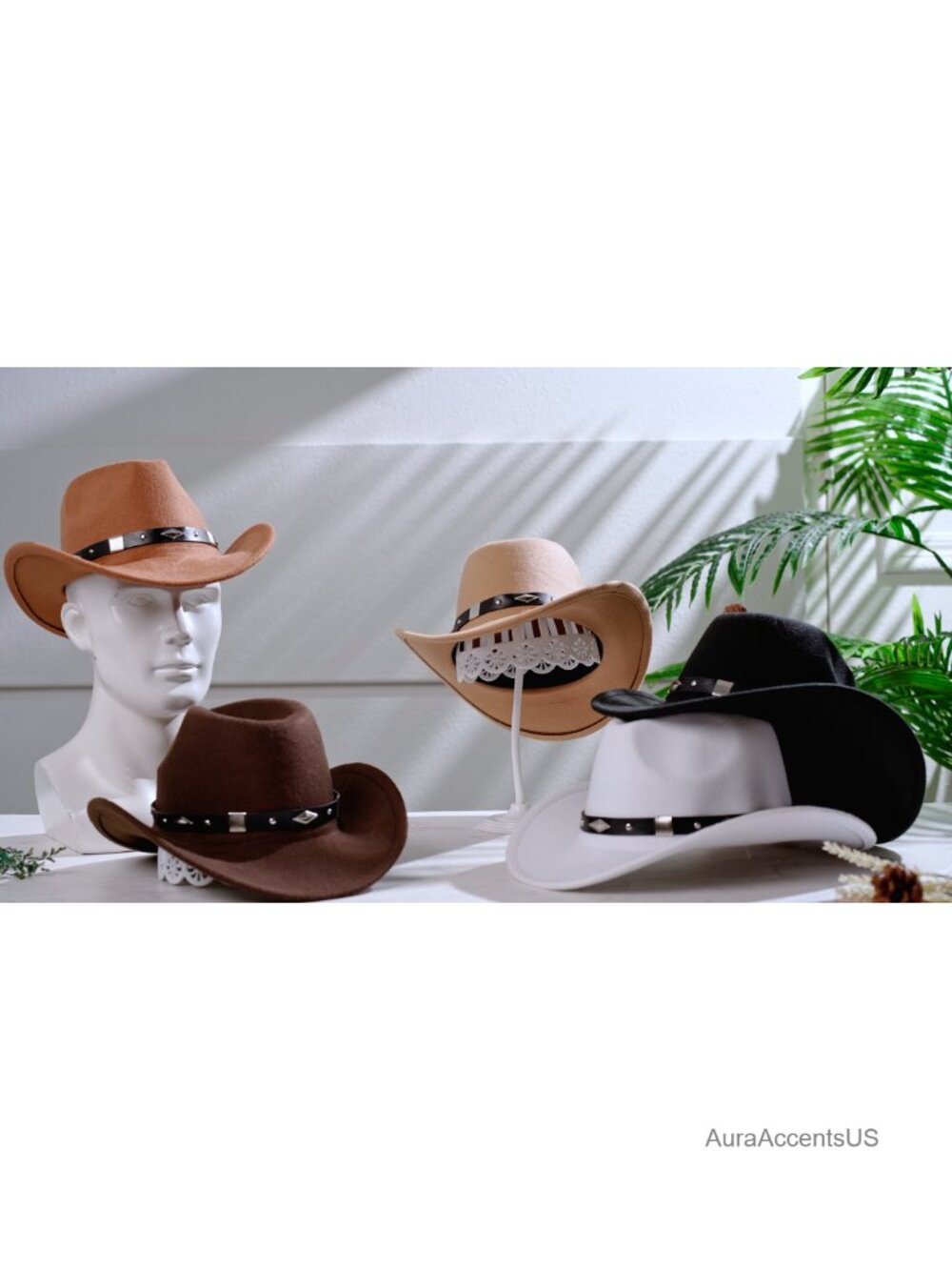 Felt Cowboy Hats for Women Adjustable Wide Brim Western Party Set of 5 - Picture 6 of 6